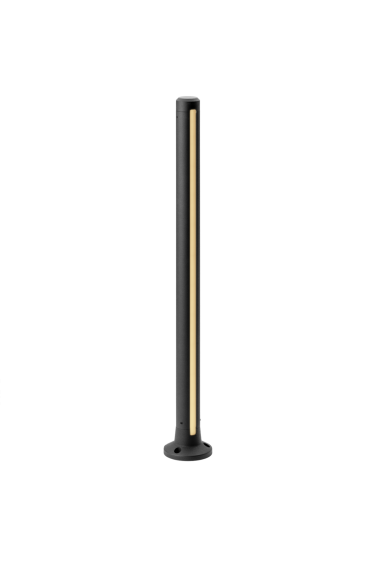 Poteau noir avec une bande lumineuse jaune verticalement au centre.