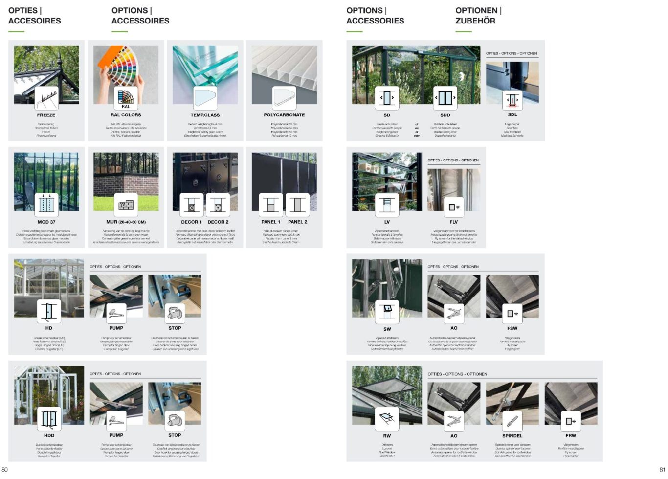 Différents modèles d'écrans en verre, affichant diverses textures et motifs.